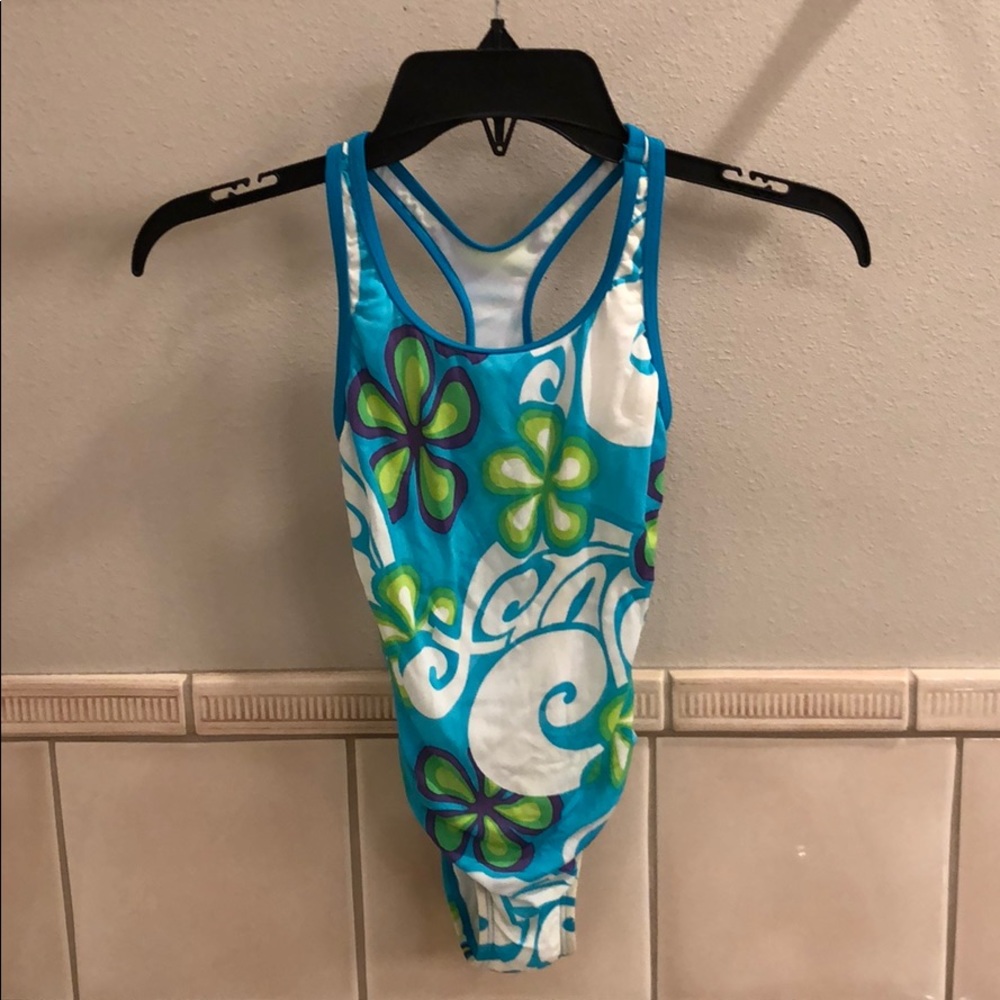 Vintage Speedo flower power psychedelic groovy 70's floral racerback swimsuit